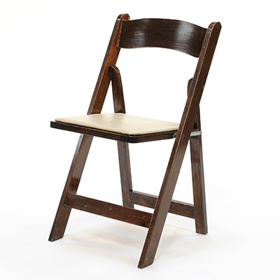 Wood Folding Chair Fruitwood Frame, Tan Pad  www.Raphaels.com - Call to place your rental order today! 858-689-7368 - www.raphaels.com