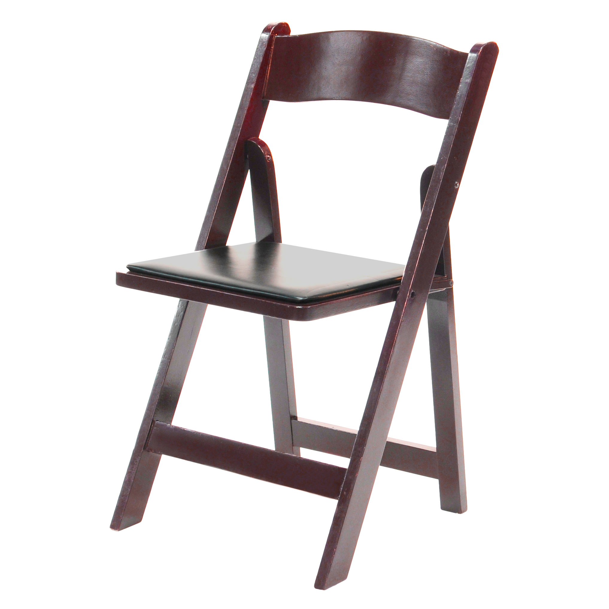 Wood Folding Chair Mahogany Frame, Black Pad  www.Raphaels.com - Call to place your rental order today! 858-689-7368 - www.raphaels.com