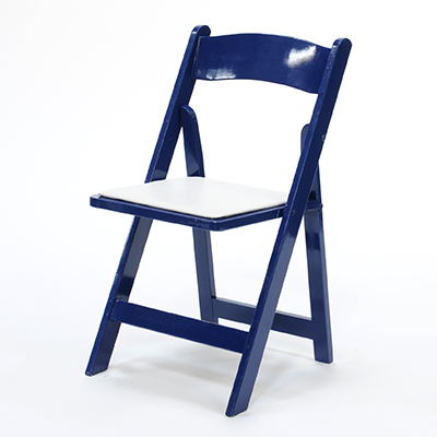 Wood Folding Chair Blue Frame, White Pad  www.Raphaels.com - Call to place your rental order today! 858-689-7368 - www.raphaels.com