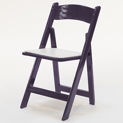 Wood Folding Chair Purple Frame, White Pad  www.Raphaels.com - Call to place your rental order today! 858-689-7368 - www.raphaels.com