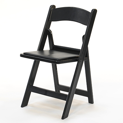 Resin Folding Chair Black Frame, Black Pad  www.Raphaels.com - Call to place your rental order today! 858-689-7368 - www.raphaels.com