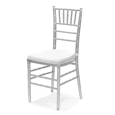 Silver Chiavari Chair w/ White Cushion  www.Raphaels.com - Call to place your rental order today! 858-689-7368 - www.raphaels.com