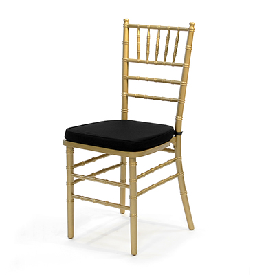 Gold Chiavari Chair w/Black Cushion  www.Raphaels.com - Call to place your rental order today! 858-689-7368 - www.raphaels.com