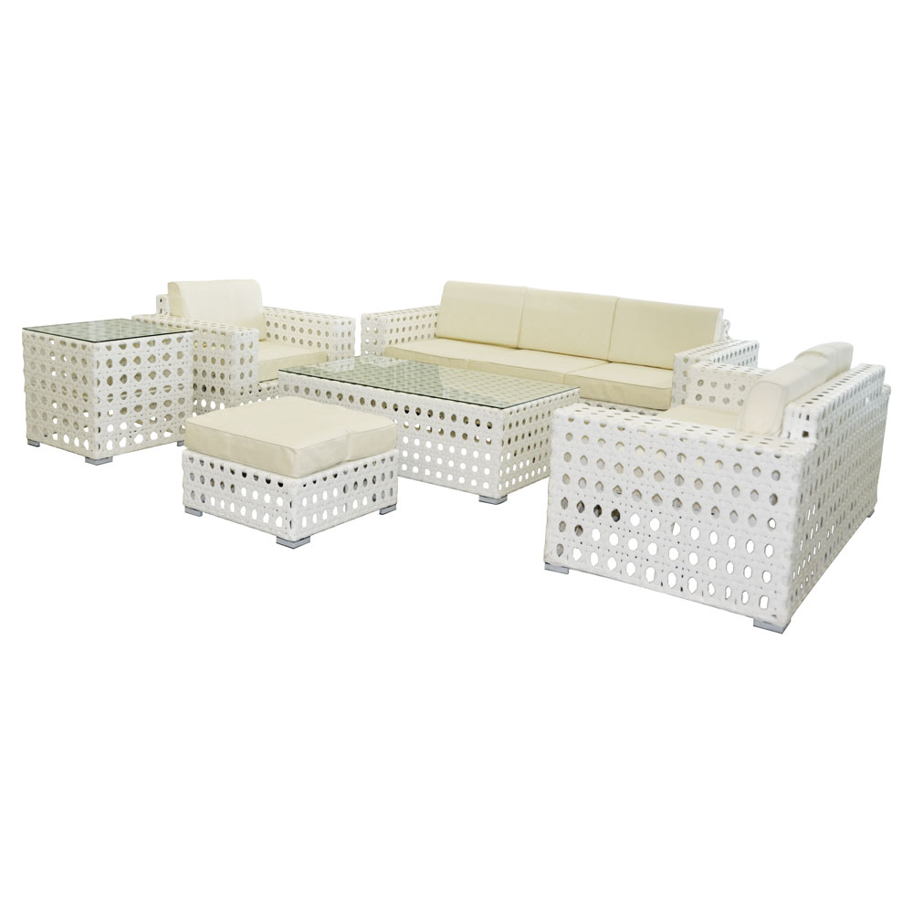 Rattan Capri White (6pc) w/ Ivory Cushions  www.Raphaels.com - Call to place your rental order today! 858-689-7368 - www.raphaels.com