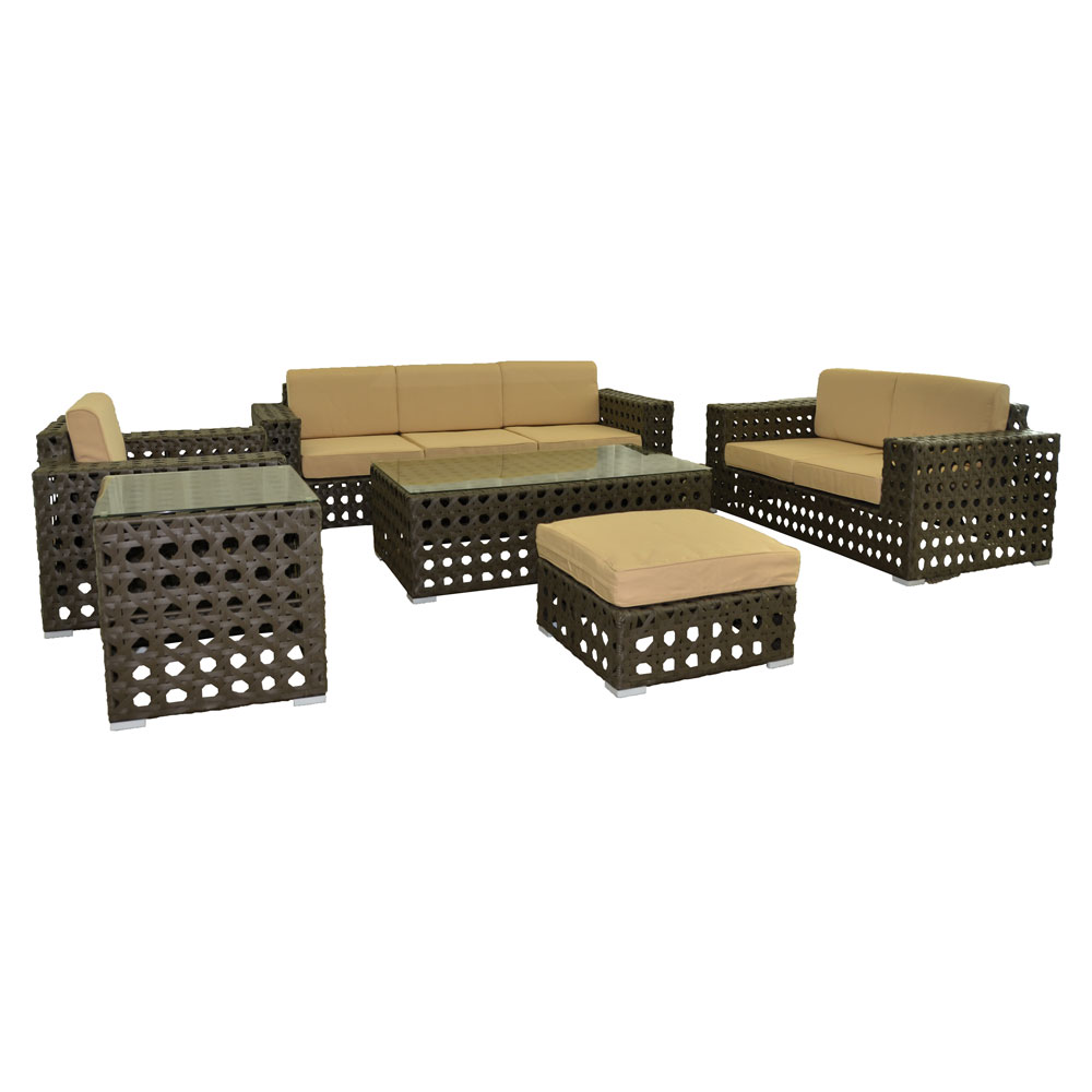 Rattan Capri Brown (6pc) w/ Tan Cushions  www.Raphaels.com - Call to place your rental order today! 858-689-7368 - www.raphaels.com