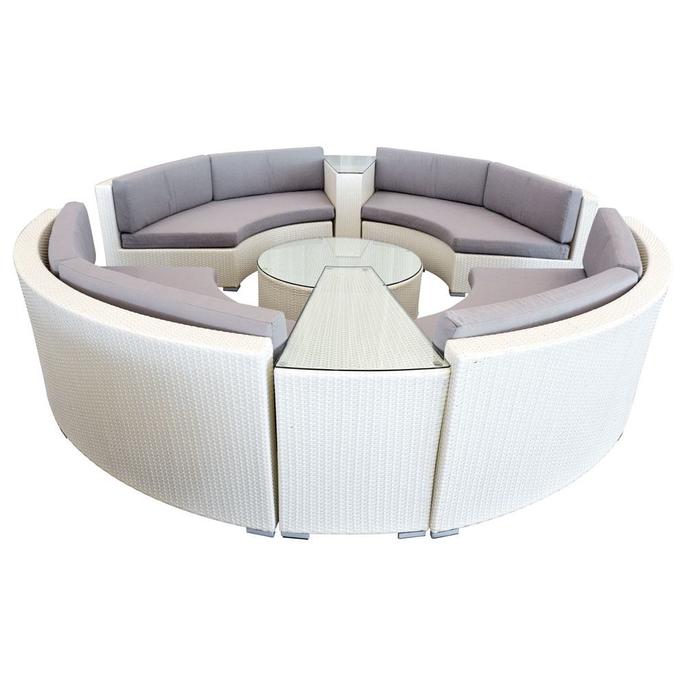 Rattan Bahama Circle White w/ Grey Cushions  www.Raphaels.com - Call to place your rental order today! 858-689-7368 - www.raphaels.com