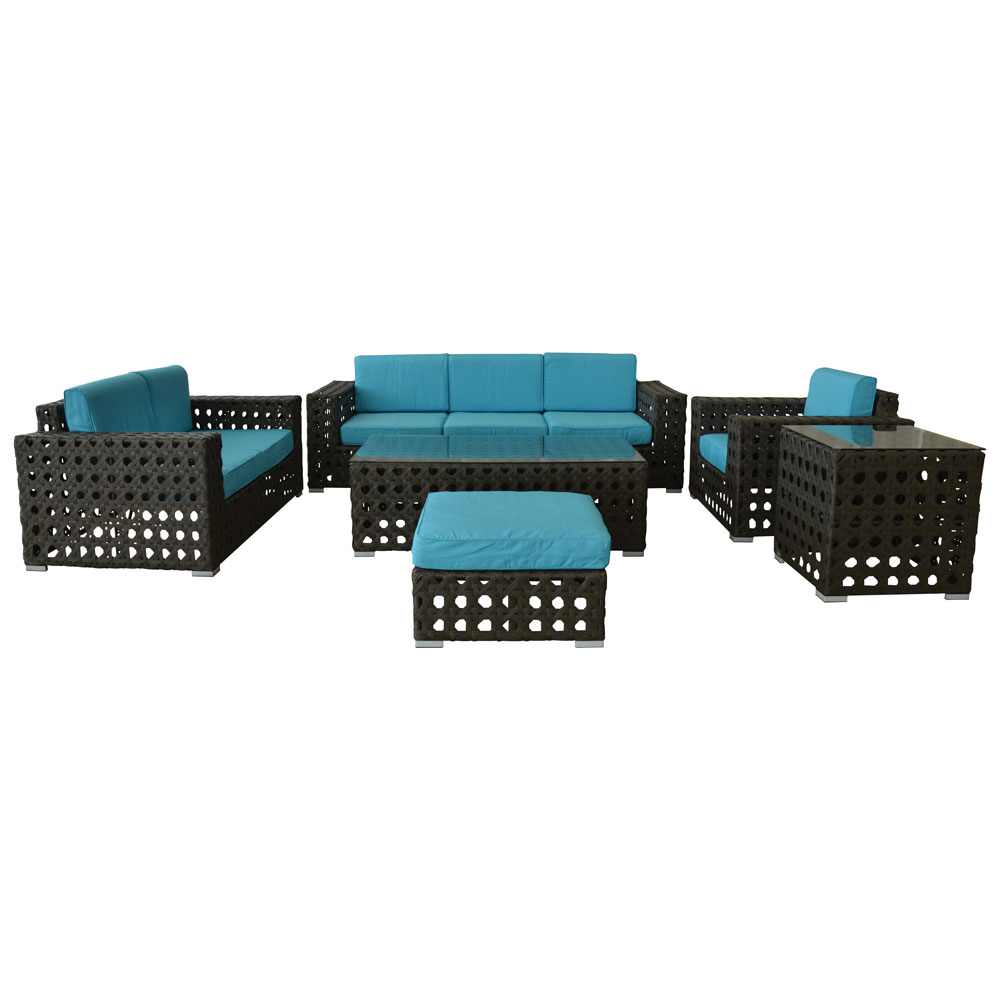 Rattan Capri Brown (5pc) w/ Turquoise Cushions  www.Raphaels.com - Call to place your rental order today! 858-689-7368 - www.raphaels.com