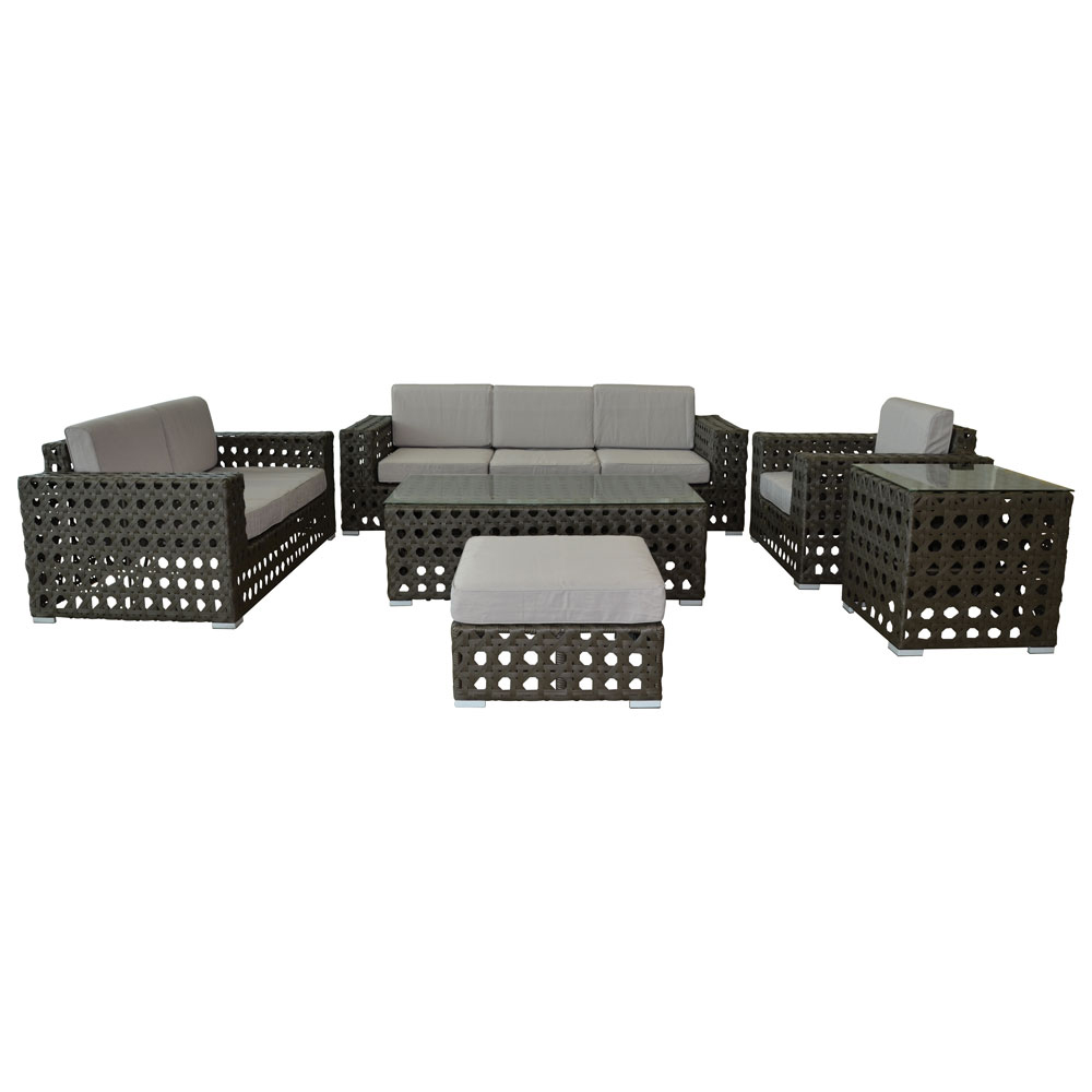 Rattan Capri Brown (5pc) w/ Grey Cushions  www.Raphaels.com - Call to place your rental order today! 858-689-7368 - www.raphaels.com