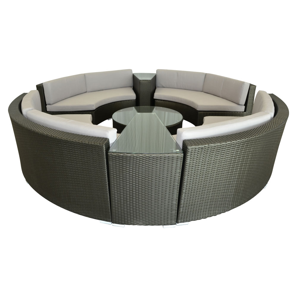 Rattan Bahama Circle Brown w/ Grey Cushions  www.Raphaels.com - Call to place your rental order today! 858-689-7368 - www.raphaels.com