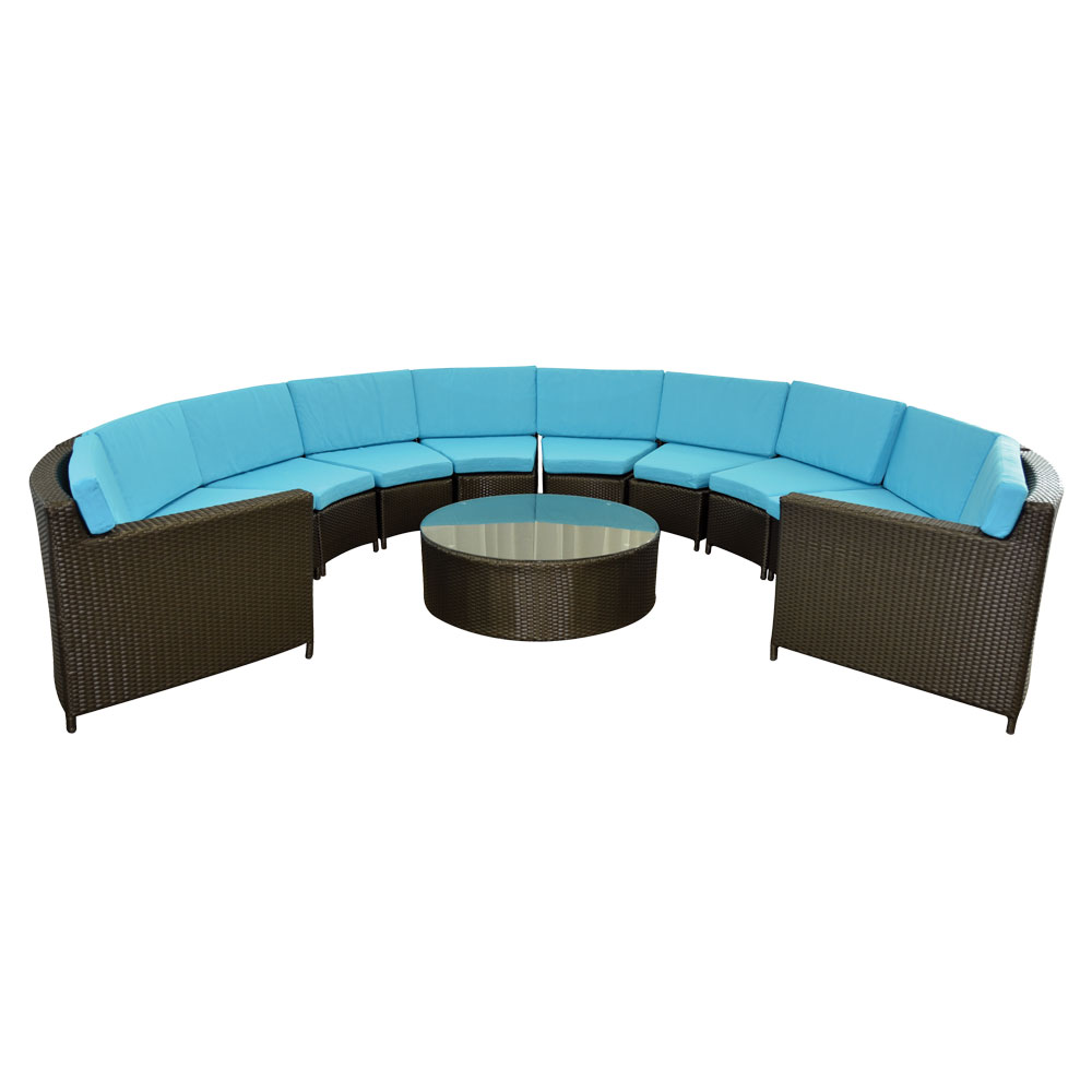 Rattan Bahama Crescent Brw w/ Turquoise Cushions  www.Raphaels.com - Call to place your rental order today! 858-689-7368 - www.raphaels.com