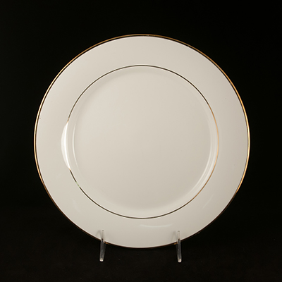 White With Gold Trim China Dinner Plate 10-1/4"  www.Raphaels.com - Call to place your rental order today! 858-689-7368 - www.raphaels.com
