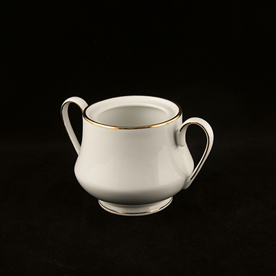 White With Gold Trim China Sugar Bowl  www.Raphaels.com - Call to place your rental order today! 858-689-7368 - www.raphaels.com